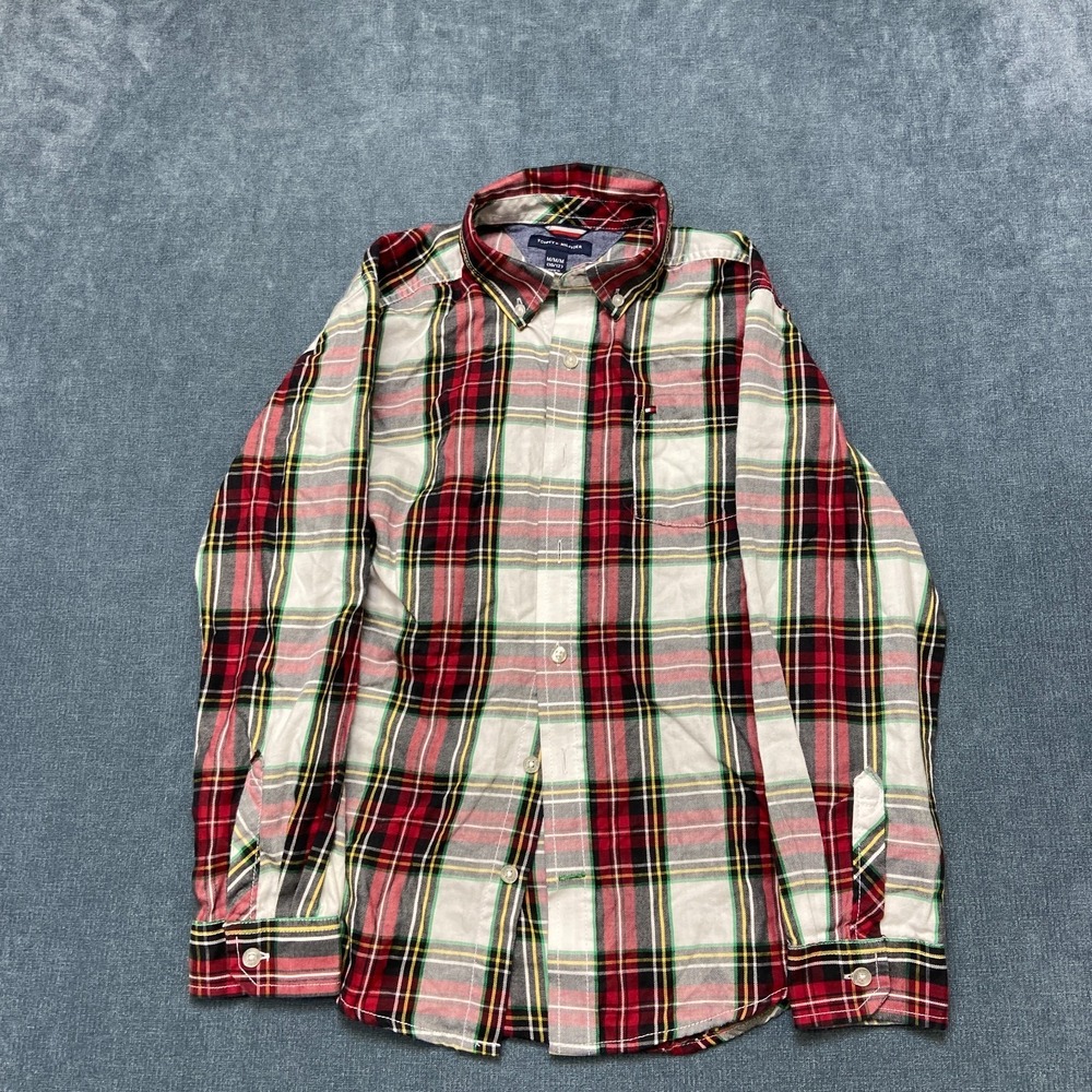 Tommy Hilfiger Flannel Shirt Boys M 10-12 Multicolor Plaid Cotton Button-Down